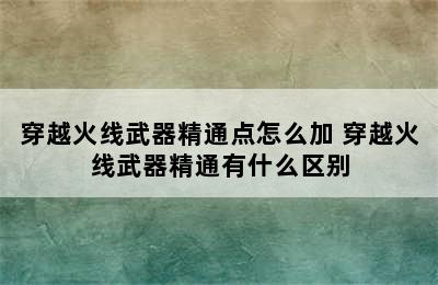 穿越火线武器精通点怎么加 穿越火线武器精通有什么区别